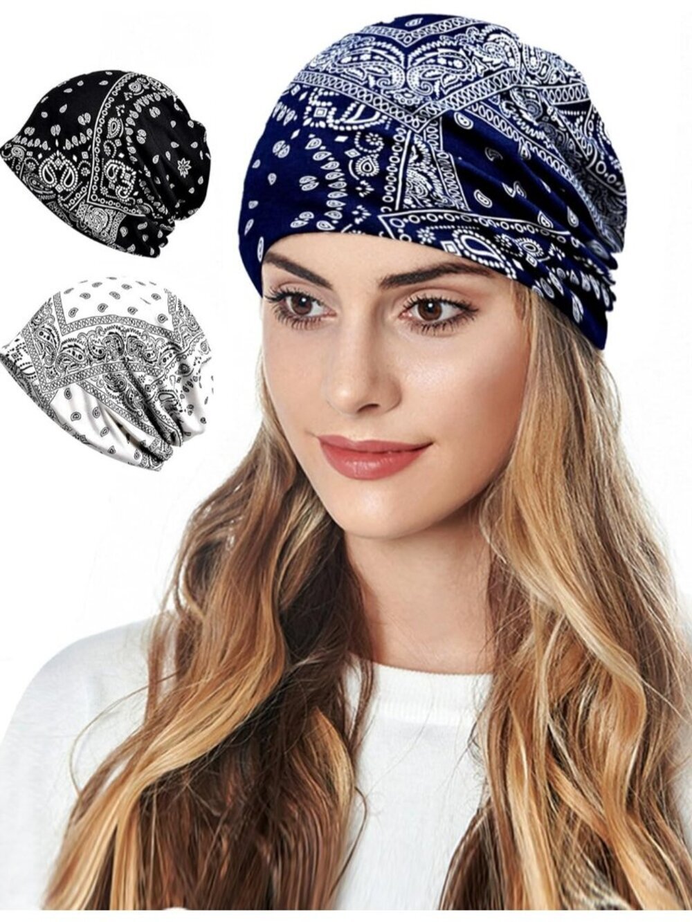 Women's Summer Beanie Hat Boho Hats Adult Dwarf Hats Pack of 4 Skull Caps B-1401